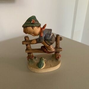 Vintage Hummel Retreat to Safety Little Boy on Fence w/Frog *chips